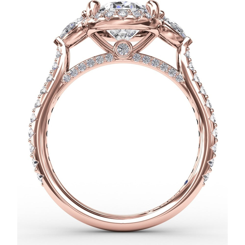 Oval Diamond Halo Engagement Ring Setting with Pear-Shape Side Stones by Fana - 0.72 Carat Total Diamond Weight