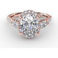 Oval Diamond Halo Engagement Ring Setting with Pear-Shape Side Stones by Fana - 0.72 Carat Total Diamond Weight