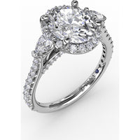 Oval Diamond Halo Engagement Ring Setting with Pear-Shape Side Stones by Fana - 0.72 Carat Total Diamond Weight