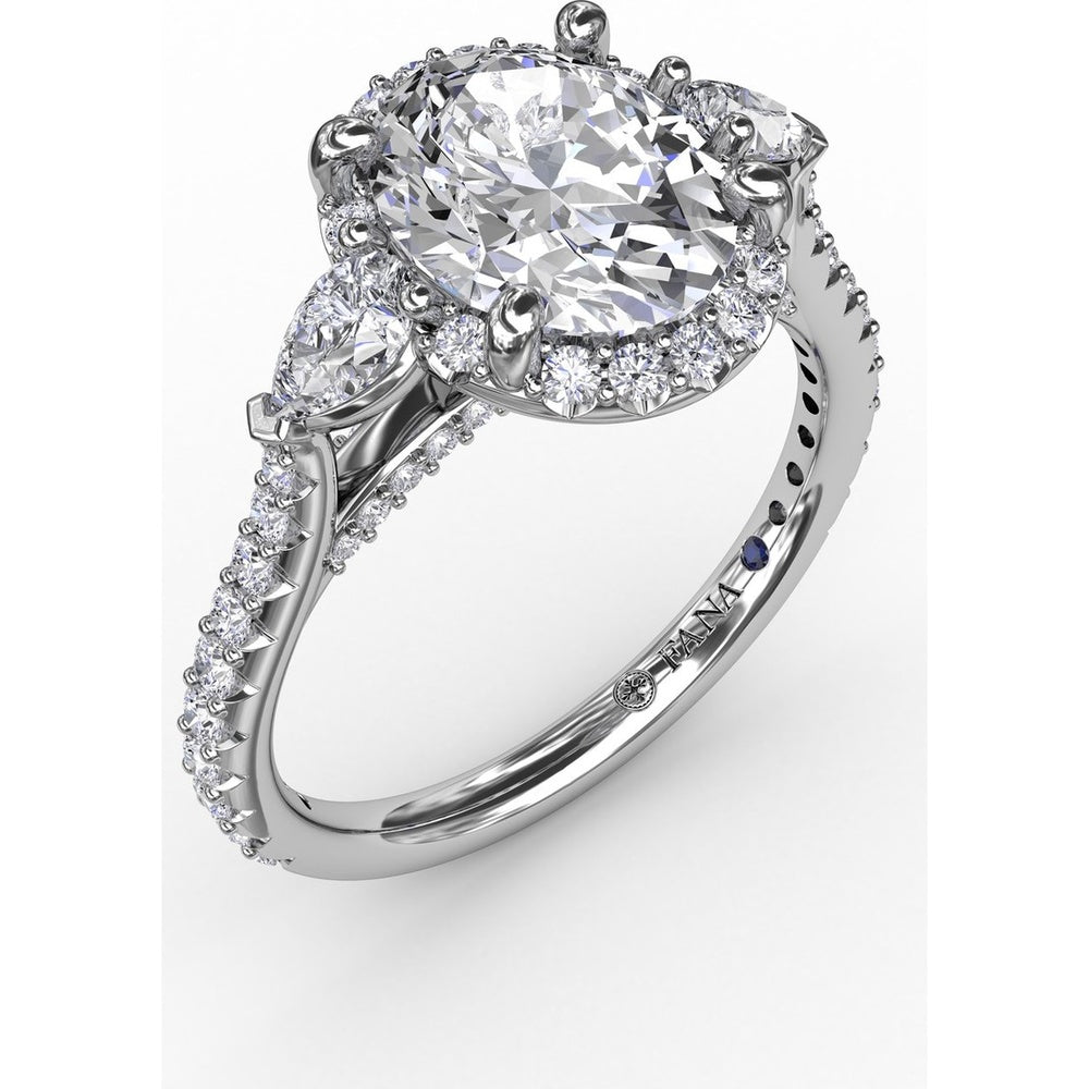 Oval Diamond Halo Engagement Ring Setting with Pear-Shape Side Stones by Fana - 0.72 Carat Total Diamond Weight