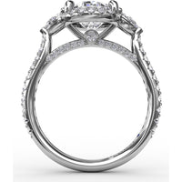 Oval Diamond Halo Engagement Ring Setting with Pear-Shape Side Stones by Fana - 0.72 Carat Total Diamond Weight