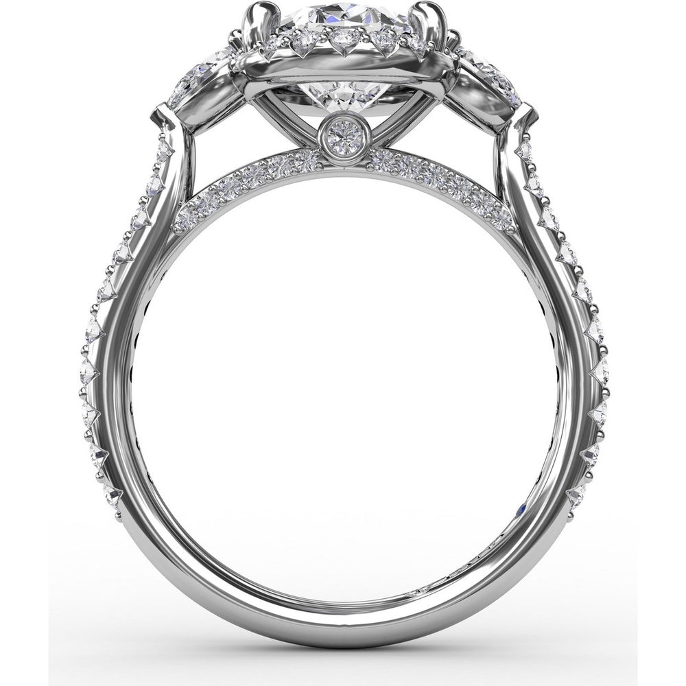Oval Diamond Halo Engagement Ring Setting with Pear-Shape Side Stones by Fana - 0.72 Carat Total Diamond Weight