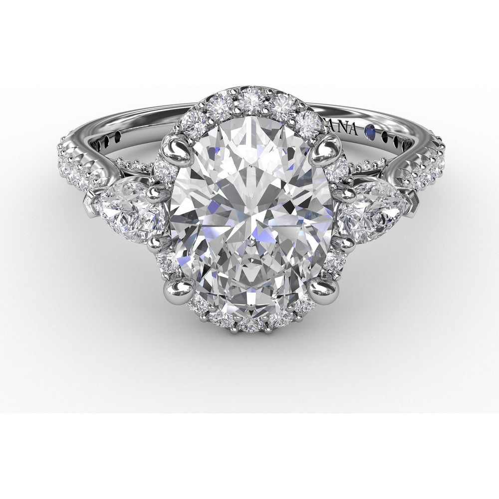 Oval Diamond Halo Engagement Ring Setting with Pear-Shape Side Stones by Fana - 0.72 Carat Total Diamond Weight