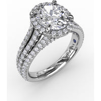 Oval Diamond Halo Engagement Ring Setting with Triple-Row Pavé Band by Fana - 0.81 Carat Total Diamond Weight