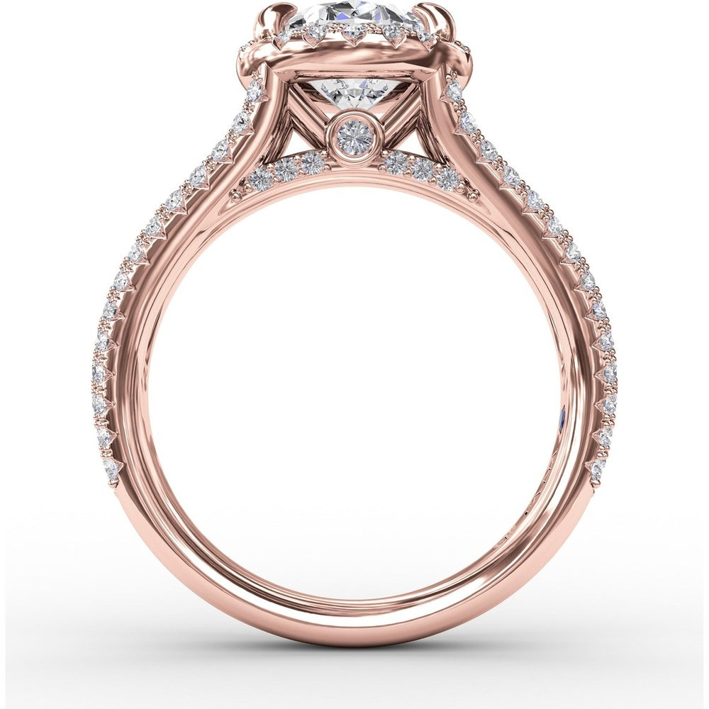 Oval Diamond Halo Engagement Ring Setting with Triple-Row Pavé Band by Fana - 0.81 Carat Total Diamond Weight
