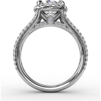 Oval Diamond Halo Engagement Ring Setting with Triple-Row Pavé Band by Fana - 0.81 Carat Total Diamond Weight