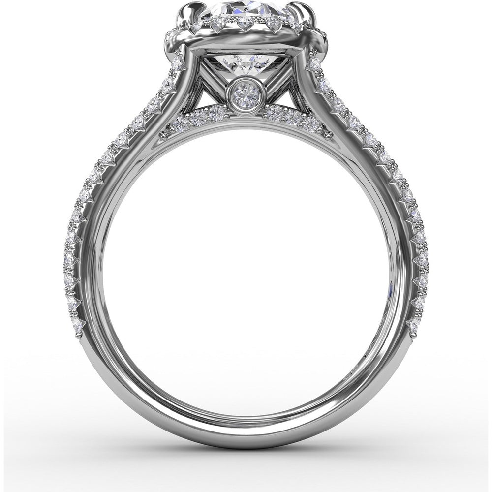 Oval Diamond Halo Engagement Ring Setting with Triple-Row Pavé Band by Fana - 0.81 Carat Total Diamond Weight