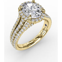 Oval Diamond Halo Engagement Ring Setting with Triple-Row Pavé Band by Fana - 0.81 Carat Total Diamond Weight