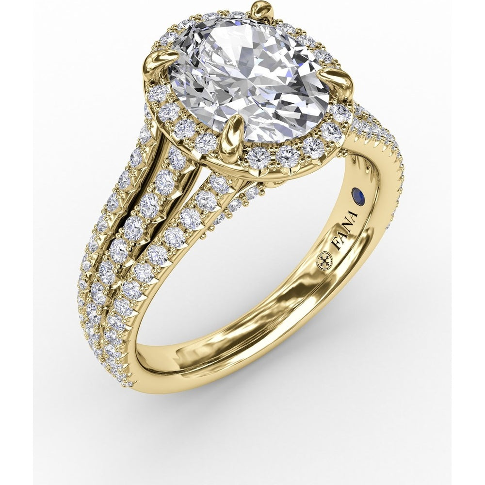 Oval Diamond Halo Engagement Ring Setting with Triple-Row Pavé Band by Fana - 0.81 Carat Total Diamond Weight