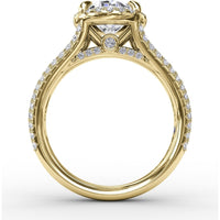 Oval Diamond Halo Engagement Ring Setting with Triple-Row Pavé Band by Fana - 0.81 Carat Total Diamond Weight