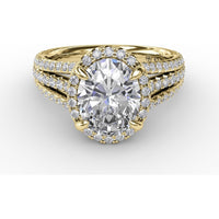 Oval Diamond Halo Engagement Ring Setting with Triple-Row Pavé Band by Fana - 0.81 Carat Total Diamond Weight