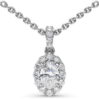 Oval Diamond Halo Pendant Necklace with Pavé Bail by Fana - 0.70 Carat Total Diamond Weight