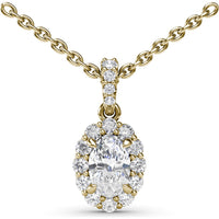 Oval Diamond Halo Pendant Necklace with Pavé Bail by Fana - 0.70 Carat Total Diamond Weight