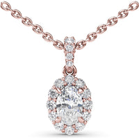Oval Diamond Halo Pendant Necklace with Pavé Bail by Fana - 0.70 Carat Total Diamond Weight