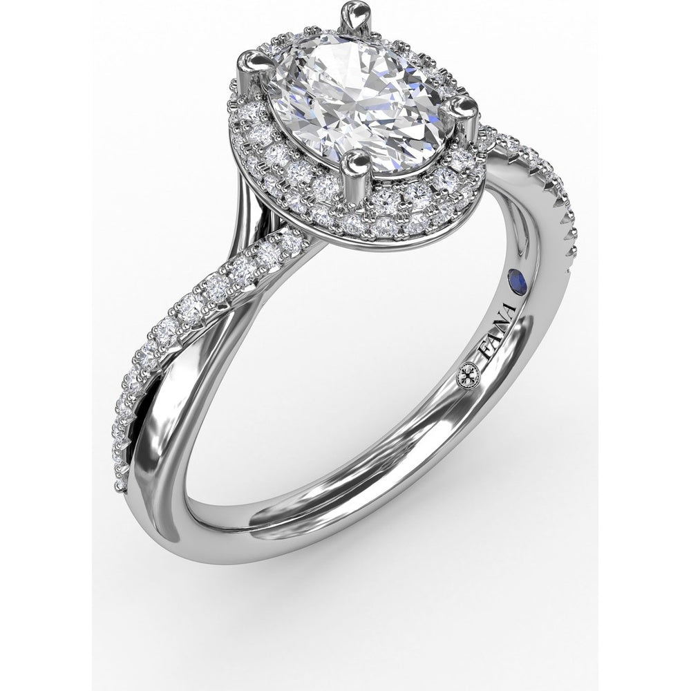 Oval Double Halo Engagement Ring Setting with Pavé Twisted Shank by Fana - 0.83 Carat Total Diamond Weight