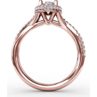 Oval Double Halo Engagement Ring Setting with Pavé Twisted Shank by Fana - 0.83 Carat Total Diamond Weight