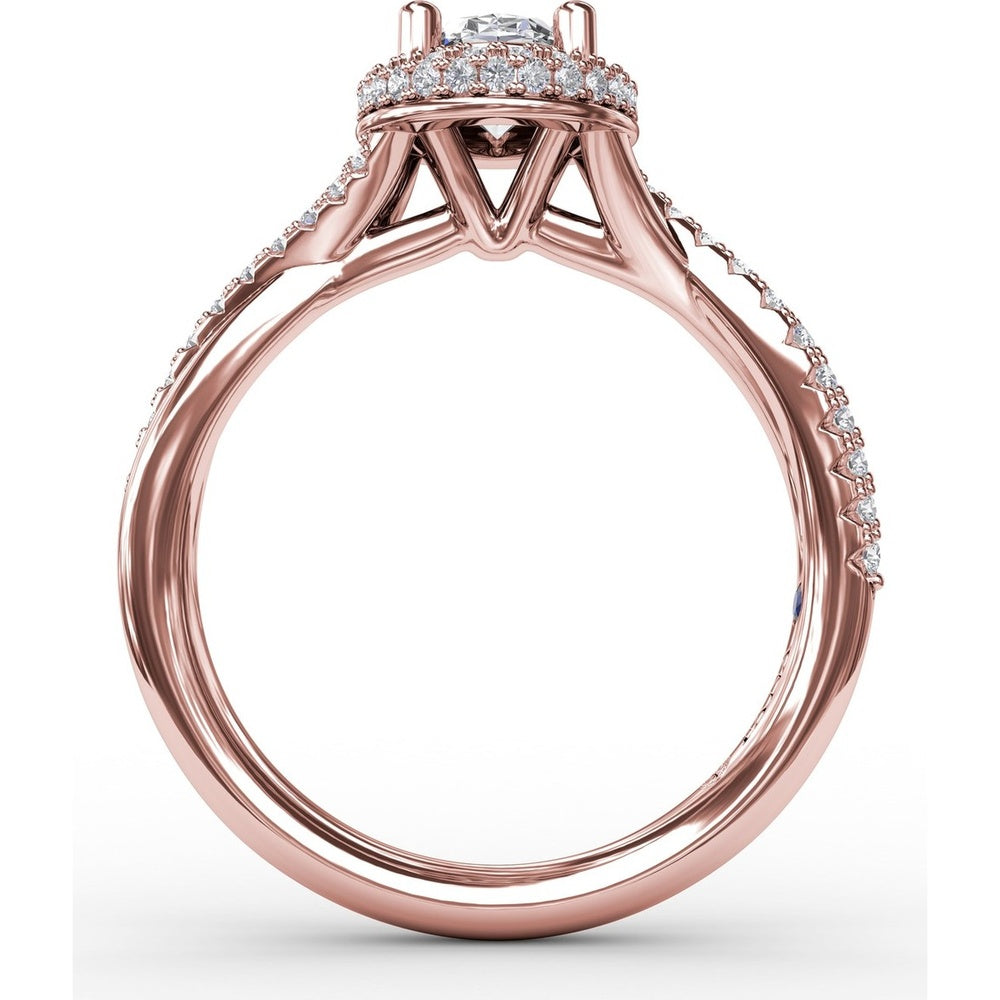 Oval Double Halo Engagement Ring Setting with Pavé Twisted Shank by Fana - 0.83 Carat Total Diamond Weight