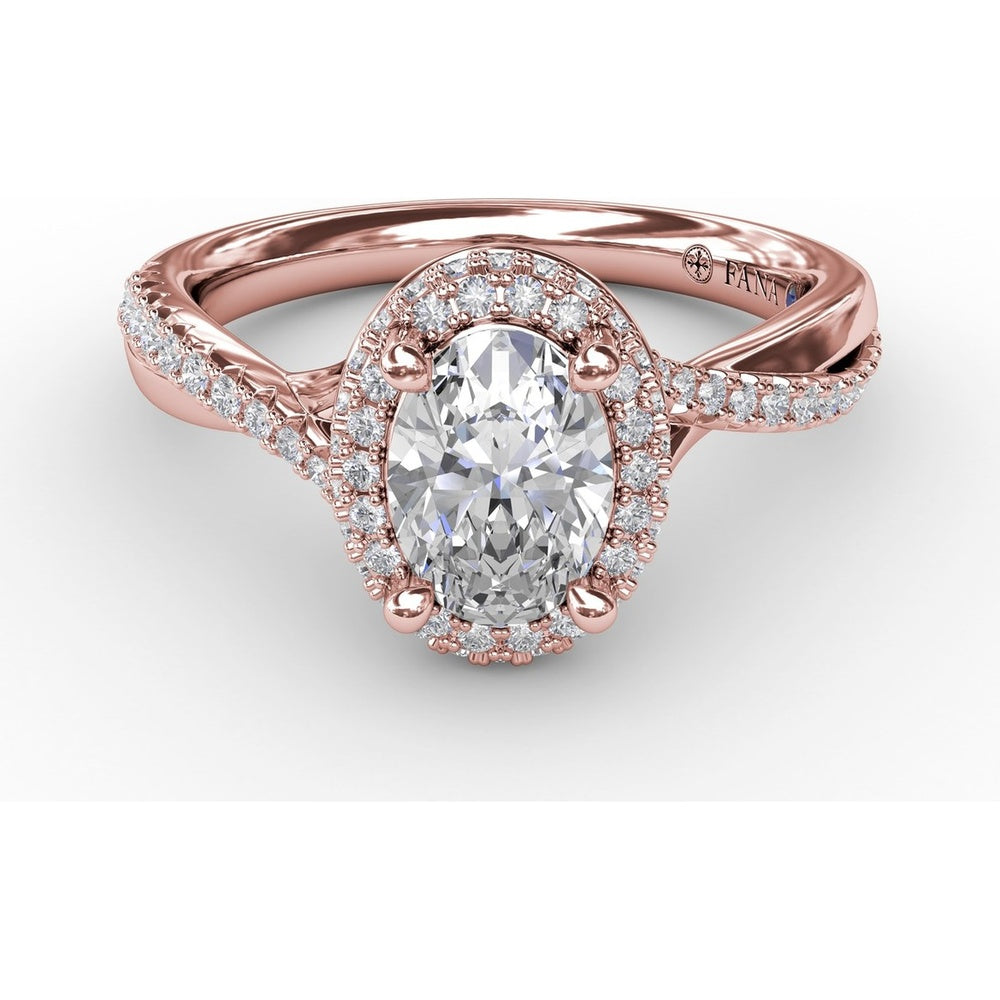Oval Double Halo Engagement Ring Setting with Pavé Twisted Shank by Fana - 0.83 Carat Total Diamond Weight
