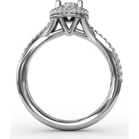 Oval Double Halo Engagement Ring Setting with Pavé Twisted Shank by Fana - 0.83 Carat Total Diamond Weight