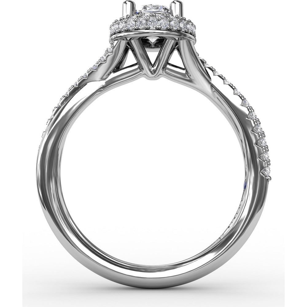 Oval Double Halo Engagement Ring Setting with Pavé Twisted Shank by Fana - 0.83 Carat Total Diamond Weight