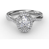 Oval Double Halo Engagement Ring Setting with Pavé Twisted Shank by Fana - 0.83 Carat Total Diamond Weight