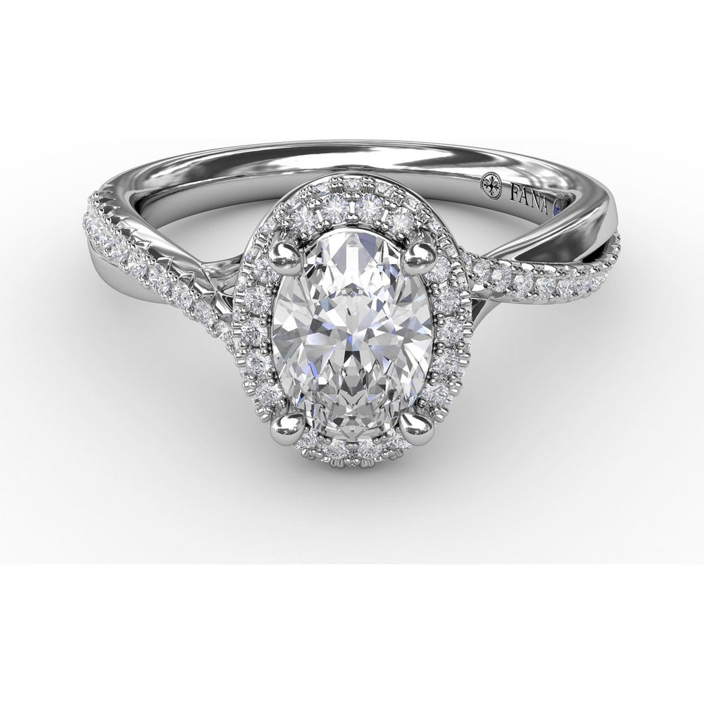 Oval Double Halo Engagement Ring Setting with Pavé Twisted Shank by Fana - 0.83 Carat Total Diamond Weight