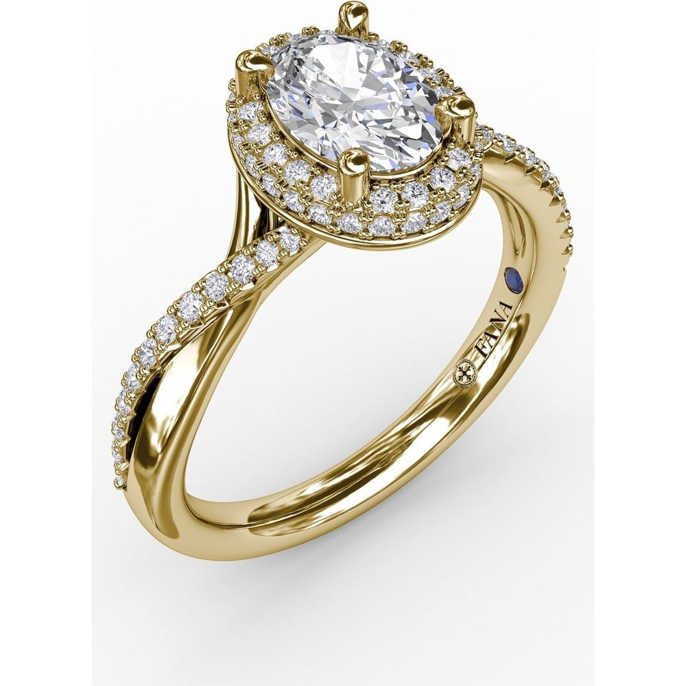 Oval Double Halo Engagement Ring Setting with Pavé Twisted Shank by Fana - 0.83 Carat Total Diamond Weight