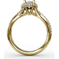 Oval Double Halo Engagement Ring Setting with Pavé Twisted Shank by Fana - 0.83 Carat Total Diamond Weight