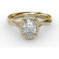 Oval Double Halo Engagement Ring Setting with Pavé Twisted Shank by Fana - 0.83 Carat Total Diamond Weight