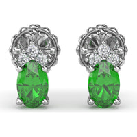 Oval Emerald and Diamond Cluster Stud Earrings by Fana - 1.04 Carat Total Gemstone Weight
