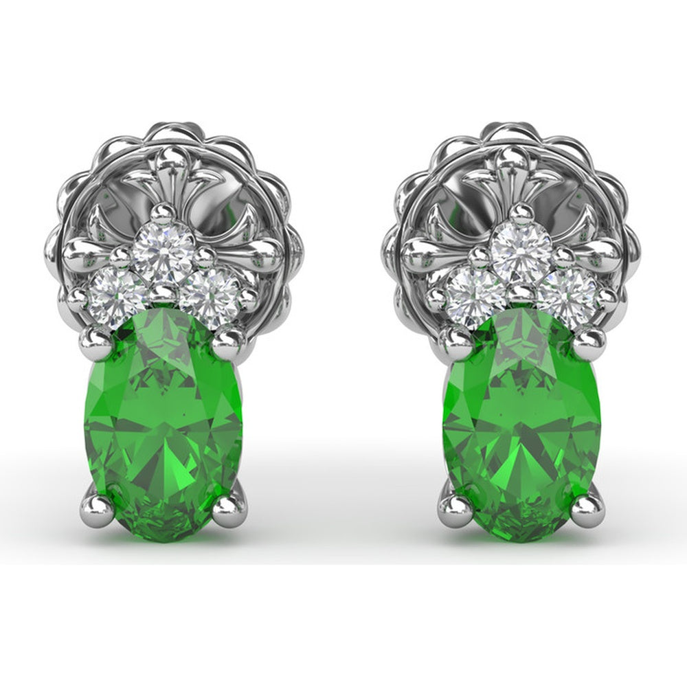 Oval Emerald and Diamond Cluster Stud Earrings by Fana - 1.04 Carat Total Gemstone Weight