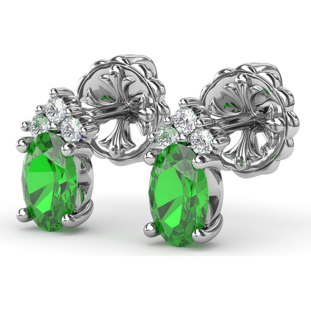 Oval Emerald and Diamond Cluster Stud Earrings by Fana - 1.04 Carat Total Gemstone Weight