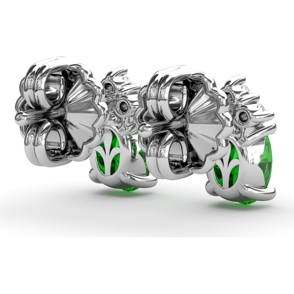 Oval Emerald and Diamond Cluster Stud Earrings by Fana - 1.04 Carat Total Gemstone Weight
