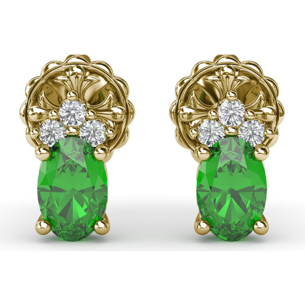 Oval Emerald and Diamond Cluster Stud Earrings by Fana - 1.04 Carat Total Gemstone Weight