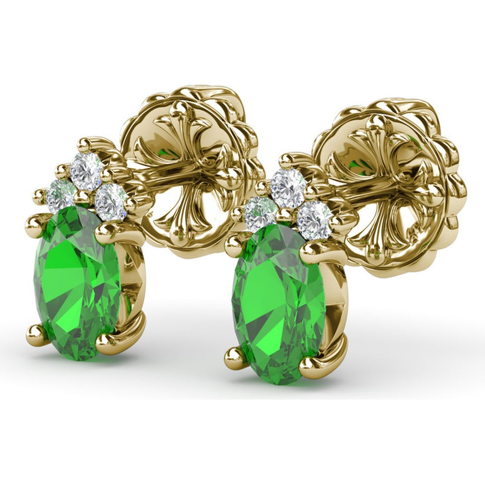 Oval Emerald and Diamond Cluster Stud Earrings by Fana - 1.04 Carat Total Gemstone Weight