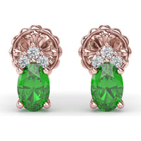 Oval Emerald and Diamond Cluster Stud Earrings by Fana - 1.04 Carat Total Gemstone Weight