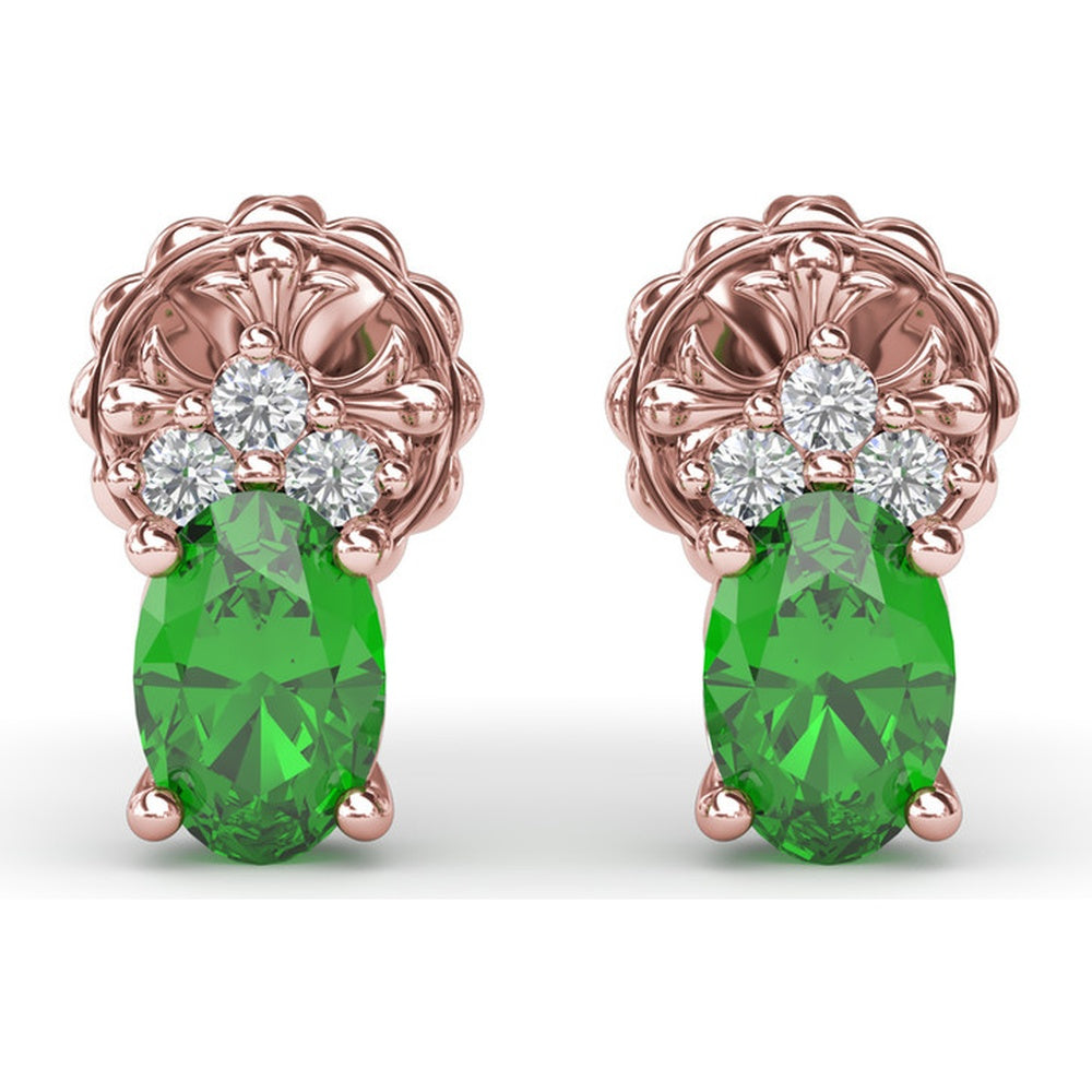 Oval Emerald and Diamond Cluster Stud Earrings by Fana - 1.04 Carat Total Gemstone Weight