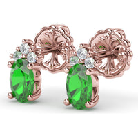 Oval Emerald and Diamond Cluster Stud Earrings by Fana - 1.04 Carat Total Gemstone Weight