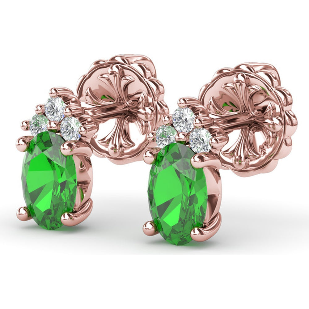Oval Emerald and Diamond Cluster Stud Earrings by Fana - 1.04 Carat Total Gemstone Weight
