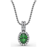 Oval Emerald and Diamond Halo Pendant with Pavé Split Bale by Fana - 0.63 Carat Total Gemstone Weight