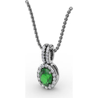 Oval Emerald and Diamond Halo Pendant with Pavé Split Bale by Fana - 0.63 Carat Total Gemstone Weight