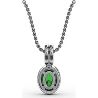 Oval Emerald and Diamond Halo Pendant with Pavé Split Bale by Fana - 0.63 Carat Total Gemstone Weight