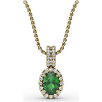 Oval Emerald and Diamond Halo Pendant with Pavé Split Bale by Fana - 0.63 Carat Total Gemstone Weight