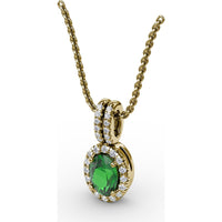 Oval Emerald and Diamond Halo Pendant with Pavé Split Bale by Fana - 0.63 Carat Total Gemstone Weight