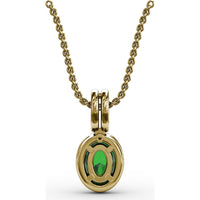 Oval Emerald and Diamond Halo Pendant with Pavé Split Bale by Fana - 0.63 Carat Total Gemstone Weight