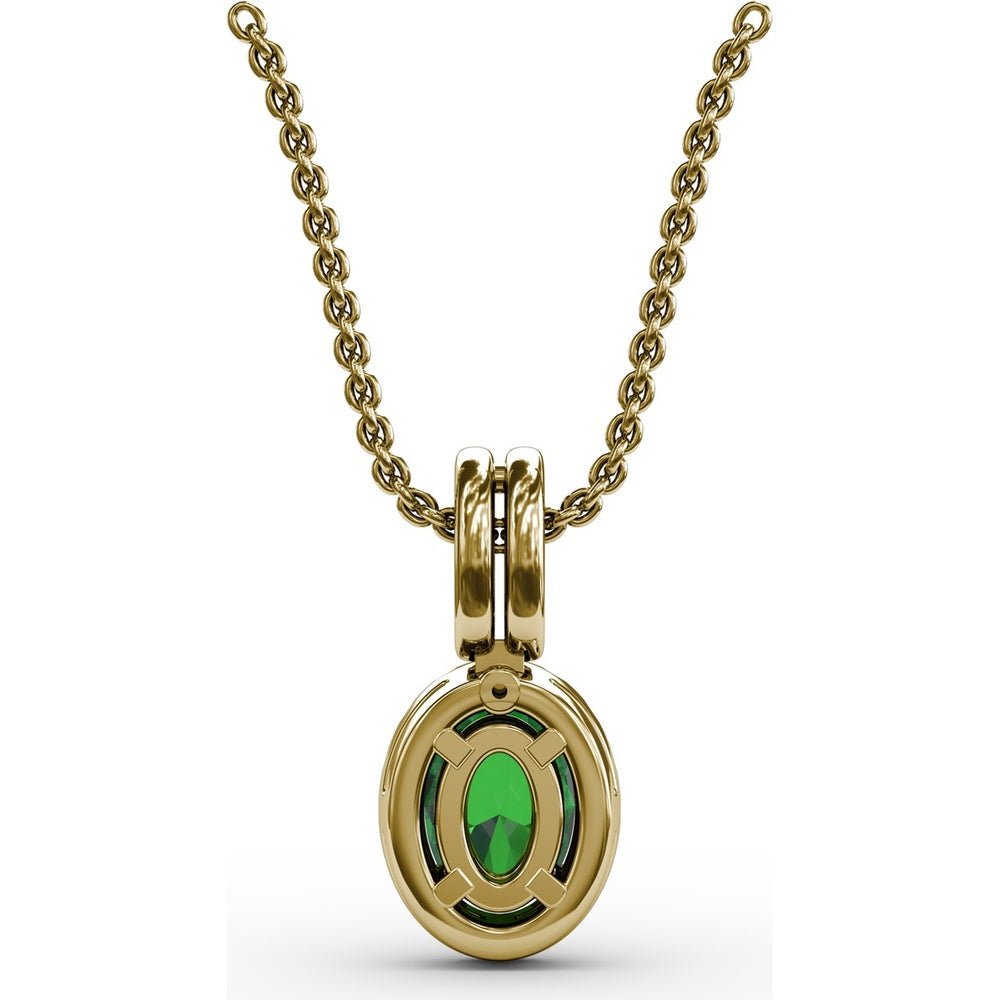 Oval Emerald and Diamond Halo Pendant with Pavé Split Bale by Fana - 0.63 Carat Total Gemstone Weight