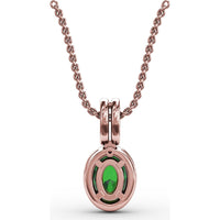 Oval Emerald and Diamond Halo Pendant with Pavé Split Bale by Fana - 0.63 Carat Total Gemstone Weight