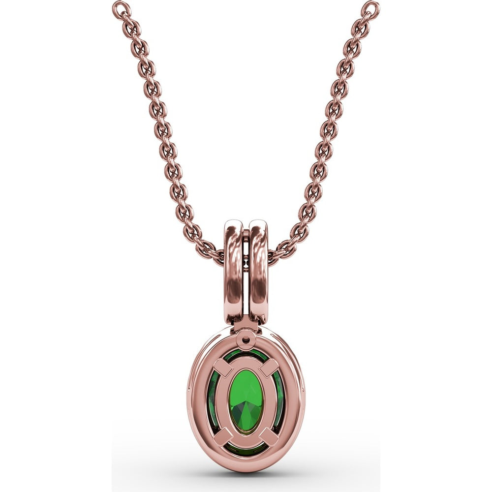 Oval Emerald and Diamond Halo Pendant with Pavé Split Bale by Fana - 0.63 Carat Total Gemstone Weight