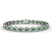 Oval Emerald and Diamond Halo Tennis Bracelet by Fana - 7.79 Carat Total Gemstone Weight