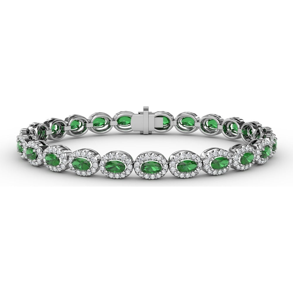 Oval Emerald and Diamond Halo Tennis Bracelet by Fana - 7.79 Carat Total Gemstone Weight